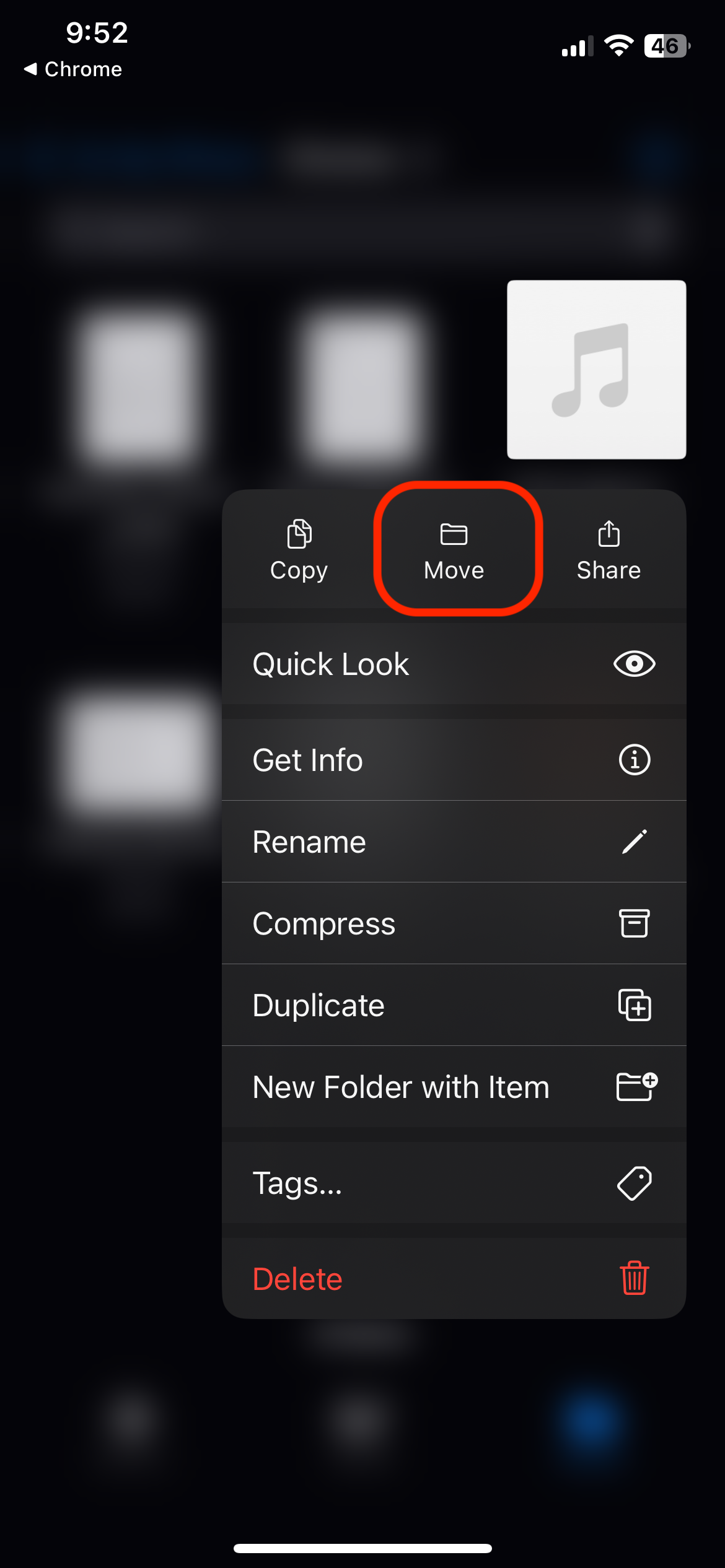 Move option for audio file